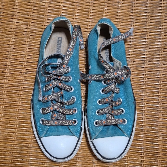 Converse Shoes - Converse Turquoise Sneakers with Decorative Laces Sz 7.5 Gently Loved